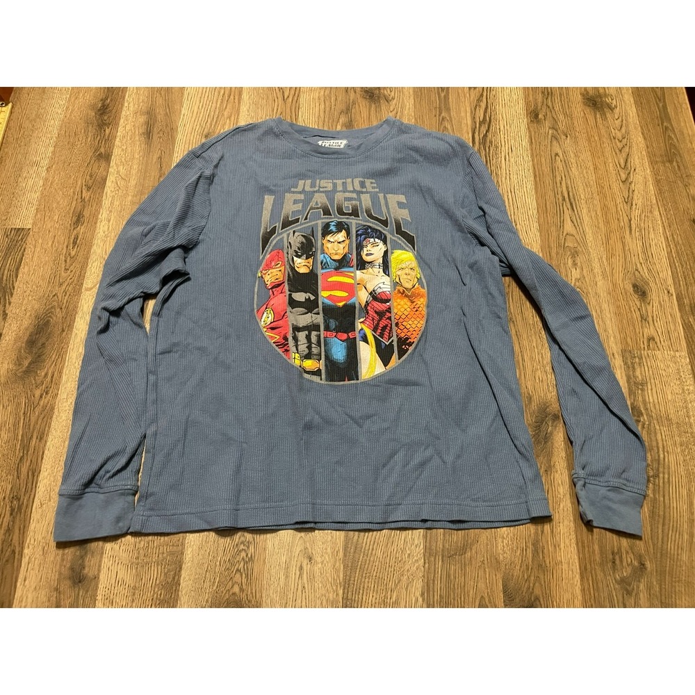 Justice League Shirt, Men's Size XL, Blue, Long Sleeve, Super Heroes